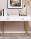 Table Console Blanche et Dorée avec 2 Tiroirs Poignées Design Idéale comme Coiffeuse ou Bureau pour Chambre ou Salon Glamour Beliani