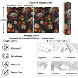 VEELIKE Papier Peint Fleuri Pivoine Vintage Papier Peint Floral Foncé Bouquet Papier Peint Adhesif Rouleau Fleur Papillon Papier Peint Mural Papier Collant pour Meuble Chambre Salon 44,5cm × 300cm