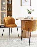 Beliani Lot de 2 Chaises en Velours Côtelé de Salle à Manger Pieds en Fer Dossier Arrondi Rembourré Orange Miles