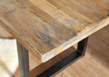 Table à Manger 180x90cm - Fer et Bois Massif de manguier laqué (Bois Naturel) - Railway #107