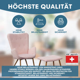 Albatros Fauteuil à Oreilles avec Tabouret Oxford Rose - Housse Confortable Aspect Fourrure Vintage et élégant - Fauteuil de Lecture ou Fauteuil