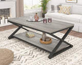 HSH Table Basse Salon Bois pour Canapé Moderne Stable Minimaliste X-Stripes avec Espace de Rangement 120 cm Chêne Gris