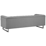 Canapé Fixe 3 Places Style Chesterfield Capitonnés en Tissu Gris Clair avec Pieds en Acier Inox Top Tendance pour Salon Chic et Glamour Beliani