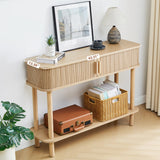 RARZOE Table console cannelée, entièrement assemblée, avec porte coulissante et étagère de rangement, 2 niveaux derrière le canapé, table d'appoint pour salon, entrée, foyer, naturel