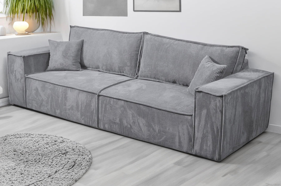 Tendencio Canapé Convertible 3 Places Vella en Velours côtelé - 255 cm - Mode lit et Coffre de Rangement (Gris Clair) Tendencio Canapé Convertible 3 Places Vella en Velours côtelé - 255 cm - Mode lit et Coffre de Rangement (Gris Clair)