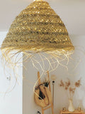 Suspension paille tressée, Suspension luminaire naturelle, Luminaire naturelle extérieur fait main