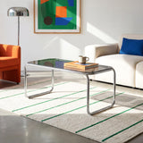 Sicaan Table Basse rétro 90cm Verre trempé Noir et Structure chromée Amaya