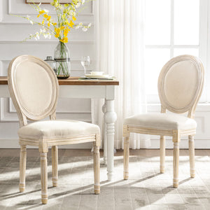 HomeMiYN Chaise Medaillon Lot de 2, Chaise de Salle à Manger de Style Louis-XVI en Tissu Lin, Chaises de Dîner Dossier Doux pour Chambre, Salon, Restaurant, Beige