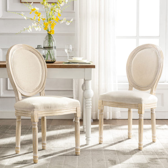 HomeMiYN Chaise Medaillon Lot de 2, Chaise de Salle à Manger de Style Louis-XVI en Tissu Lin, Chaises de Dîner Dossier Doux pour Chambre, Salon, Restaurant, Beige