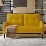KOMHTOM Petit Canapé 2 Places en Velours Côtelé avec Dossier Haut Confortable, 4 Poches et Pieds en Métal - Canapé d'angle Moderne pour Salon, Chambre à Coucher et Bureau (Jaune-2)