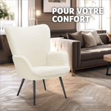 TecTake® Fauteuil Relax Confortable en Tissu Bouclette Fauteuil Scandinave Moelleux avec Accoudoirs & Dossier Ergonomique pour Salle à Manger, Salon, Chambre, Siege Bureau, Allaitement - Blanc