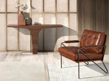 Angel Cerdá – Fauteuil Design Tapissé en Cuir Marron Cognac | Design Enveloppant et Confortable | Pieds en Acier Inoxydable Poli | Design Moderne pour Salon | 85 x 90 x 85 cm