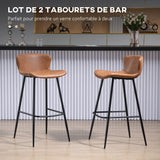 HOMCOM Lot de 2 tabourets de Bar Assise en Similicuir Hauteur 76 cm avec Repose-Pieds en Acier et Dossier Design Vintage - Marron