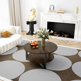 MODERION KFZ-1336 Table de salon ronde, table basse, table basse double couche, table de loisirs en bois massif, style naturel minimaliste, 85 x 85 x 45,5 cm (marron)