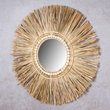 levandeo Miroir mural rond en jonc de mer Ø 55 cm - Décoration murale bohème - Style bohème - Nature