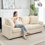 HOMCOM Canapé 3 Place Velours côtelé 210 cm, Design Moderne, 2 oreillers Inclus, Coussins à Ressorts, accoudoirs et Dossier rembourrés, pour Salon, Chambre, Bureau, crème