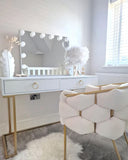 Table Console Blanche et Dorée avec 2 Tiroirs Poignées Design Idéale comme Coiffeuse ou Bureau pour Chambre ou Salon Glamour Beliani