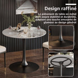 FATIVO Table à Manger Ronde Ø76 cm en Pierre Frittée - Blanc Automne+Noir