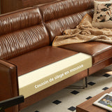 OLEYLUCKIDEA Canapé 3 Places Vintage en Cuir Marron Huilé – Canapé en Simili Cuir Style Rétro pour Salon, 220 cm, Canapé Droit Design Industriel, Confortable & Élégant