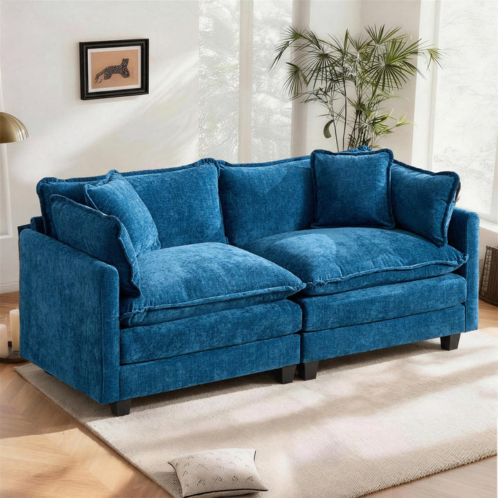 SoarFlash Canapé modulaire 2 Places 198 cm en Chenille Bleue avec Coussins SoarFlash Canapé modulaire 2 Places 198 cm en Chenille Bleue avec Coussins