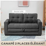 HOMCOM Canapé Convertible 2 Places canapé-lit avec Dossier capitonné, Coussins et Matelas Pliable au Sol, canapé en Tissu Effet Lin pour Salon, Chambre d'amis, 147,5 x 75 x 85 cm, Gris