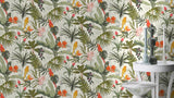 Rasch Papier peint intissé clair avec motif jungle et perroquets en vert, rouge et orange, 10,05 x 0,53 m (L x l)