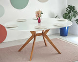 Ragaba, Biju, Table de Salle à Manger Ronde, 110 cm, Table de Salle à Manger pour 6 Personnes, Frêne Massif et Plateau MDF, Peu encombrante, Extensible, Blanc Craie