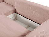 Vente-unique - Canapé d'angle Gauche Convertible en Velours côtelé Rose poudré Amelia