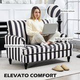 HOMCOM Fauteuil de salon avec assise large et accoudoirs longs, fauteuil en velours à rayures avec rembourrage épais et ressorts en S, 115 x 82 x 82 cm, noir et blanc