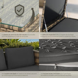 TecTake® Ensemble Salon de Jardin Exterieur en Poly Rotin 4 Personnes, 2 Canapés modulables, Coffre de Rangement et Table de Jardin en Verre Inclus, Mobilier de Jardin pour Amenagement Balcon