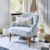 Loberon Fauteuil Ainsley, pieds tournés à la main, rivets sur les pieds, grand confort d'assise, design intemporel, siège, lin, bois de manguier, bleu