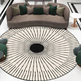 Rug-QJDDUP Rond Tapis de décoration,Black,Round 200 cm,Noir Gris Blanc Rayure Moderne, Tapis de Salon Grand Chambre Design Moderne Poil Court Doux,