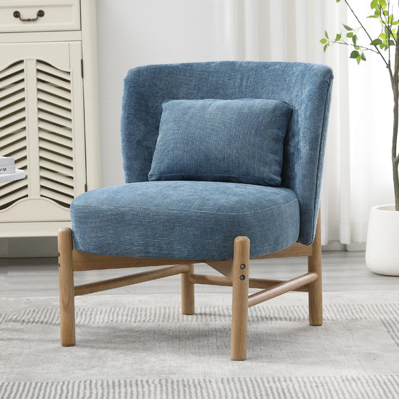 chairus Fauteuil Relax Salon avec Oreiller Lombaire Chaise de Salon en Chenille Fauteuil Scandinave sans Accoudoirs pour Salle à Manger, Bureau, Chambre (Bleu)