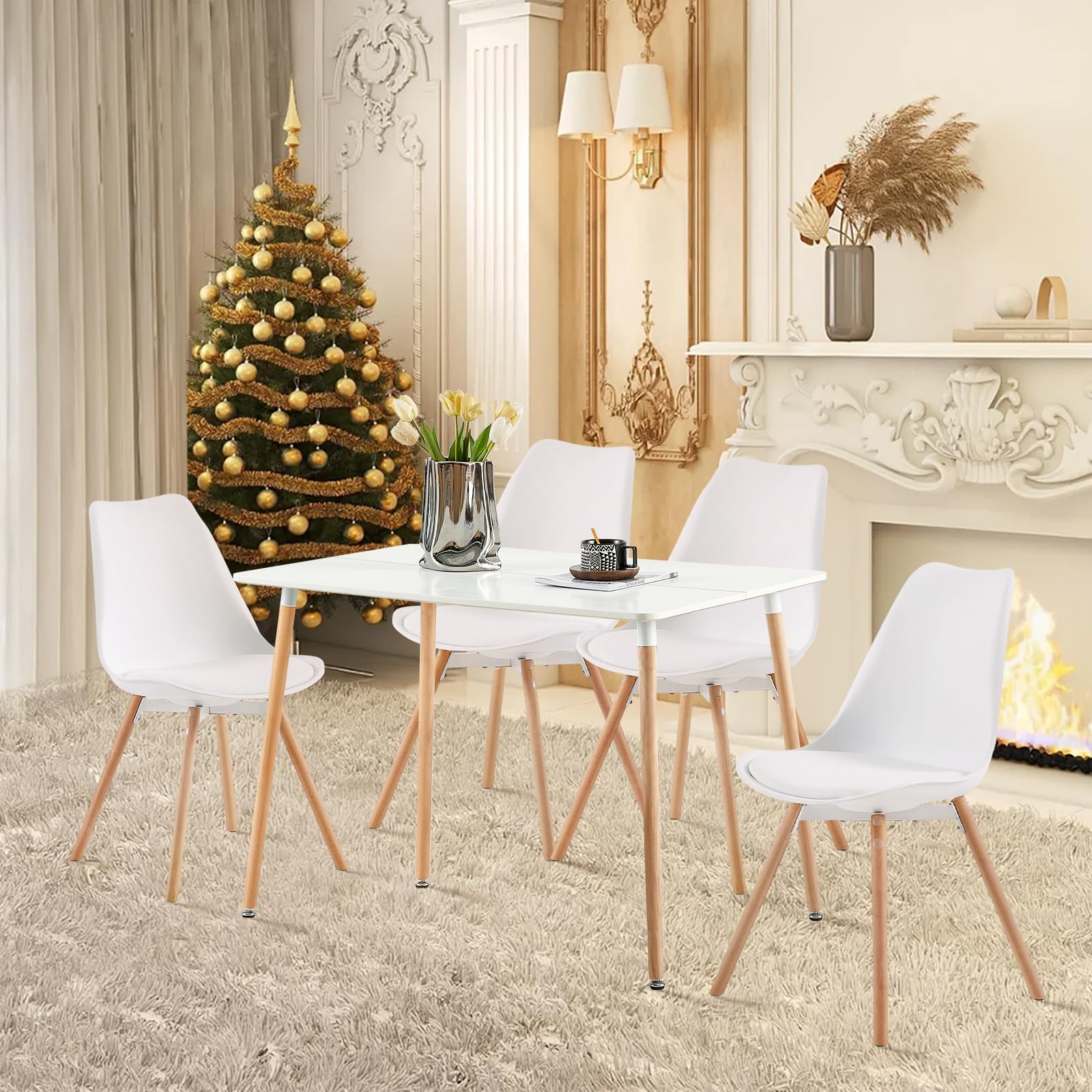 Lot De 6 Chaises Rembourrées Modernes - Pieds Bois Massif Hêtre - Cuisine/Salle à Manger/Salon - Gris Élégant