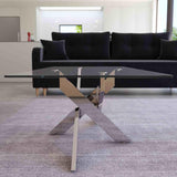 Mobilier-Deco Neola - Table Basse Design rectangulaire en Verre Pieds argentés