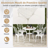 COSTWAY Ensemble Bistrot pour Patio 5 Pièces en Fonte d'Aluminium, Table Ronde avec Trou pour Parasol et 4 Chaises, Salon de Jardin Résistant aux Intempéries pour Jardin Terrasse, Blanc