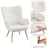 Yaheetech Fauteuil Scandinave en Tissu Bouclette Chaise d'appoint avec Haut Dossier Amovible Capiton Courbé Pieds Fuselés pour Salon Bureau Chambre Blanc