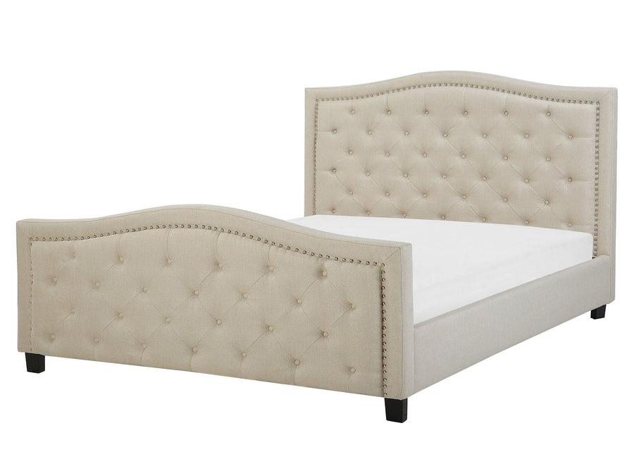 Lit Double en Tissu Beige 160 x 200 cm Confortable de Style Traditionnel pour Chambre Rétro ou Classique Beliani