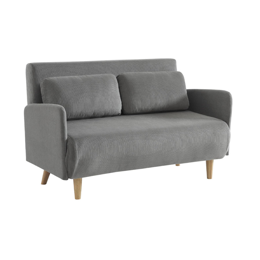 sweeek - Canapé Convertible 2 Places scandinave Velours côtelé Gris Clair - Panam - Pieds Bois. Banquette. Dossier inclinable sweeek - Canapé Convertible 2 Places scandinave Velours côtelé Gris Clair - Panam - Pieds Bois. Banquette. Dossier inclinable