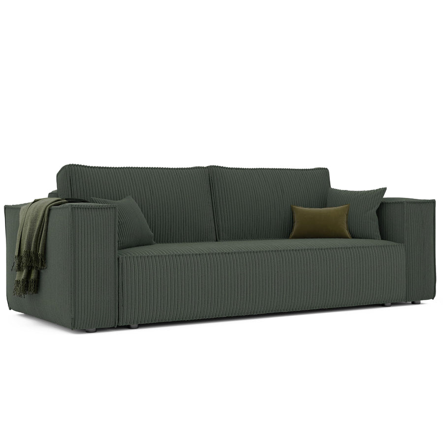 GREKPOL Sofa 240x105 cm - Canapé 3 Places Velours Côtelé - Vert Canapé Convertible 3 Places avec Dossier rembourré