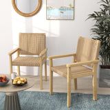 COSTWAY Ensemble de 2 Chaises de Jardin avec Cadre en Bois Massif, Chaises de Salle à Manger pour Patio avec Siège en Corde Tressée, Chaises d'Extérieur pour Balcon, Porche, Salon