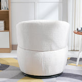 Fauteuil de relaxation pivotant avec coussin lombaire et pied en métal pivotant - Chaise longue rembourrée pour chambre à coucher, salon, coiffeuse, tissu peluche blanc Teddy - Charge maximale : 100