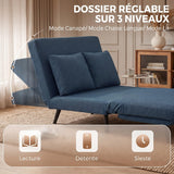 HOMCOM Canapé Convertible 2 Places 3 en 1 Oreillers 135x188cm Bleu