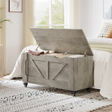 Garvee Banc Coffre de Rangement en Bois sur roulettes – 100 cm, capacité 160 kg, Angles arrondis, charnières de sécurité – Style Moderne Rustique pour entrée, Salon ou Chambre – Coupe en U – Gris