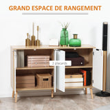 HOMCOM Buffet Bas, Meuble de Rangement, étagères réglables, 2 placards, 4 Portes Motif Chevrons, pour Cuisine, Salle à Manger, Salon, 120 x 35 x 77,4 cm, Blanc