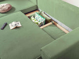 Best Mobilier - Dellia - canapé d'angle réversible Convertible - avec Coffre - en Velours côtelé - 4 Places - Vert Sauge