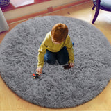 Tapis Chambre Rond Moderne Design Tapis Salon Shaggy Poils Longs Ronde Interieur Anti Slip Décor Moderne Ultra Doux De Peluche De Pièce De Maison De Pépinière De Carpettes(Gris, Diamètre 140cm)