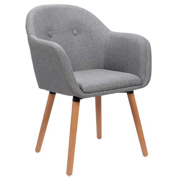 WOLTU 1x Chaise de Salle à Manger, Moderne Chaise de Cuisine, Fauteuil scandinave, Chaise Coiffeuse, pour Salle de Séjour, Chambre à Coucher, Cuisine, en Lin et Bois Massif Gris Clair BH94hgr-1