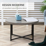 HOMCOM Table Basse Ronde Effet béton ciré en Bois et métal - Ø 80 x 45 cm - piètement croisé