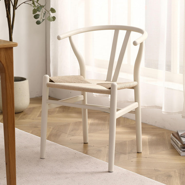 LIMHOME | Chaises de salle à manger Wishbone en bois massif et cordon en papier | Aucun montage nécessaire | Beige